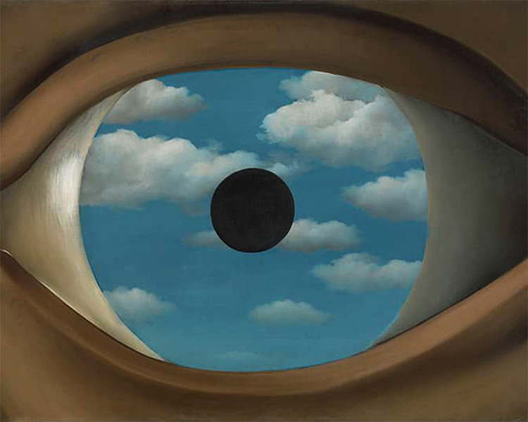 The surreal vision of René Magritte. Image: The false Mirror, By Rene Magritte (1929)