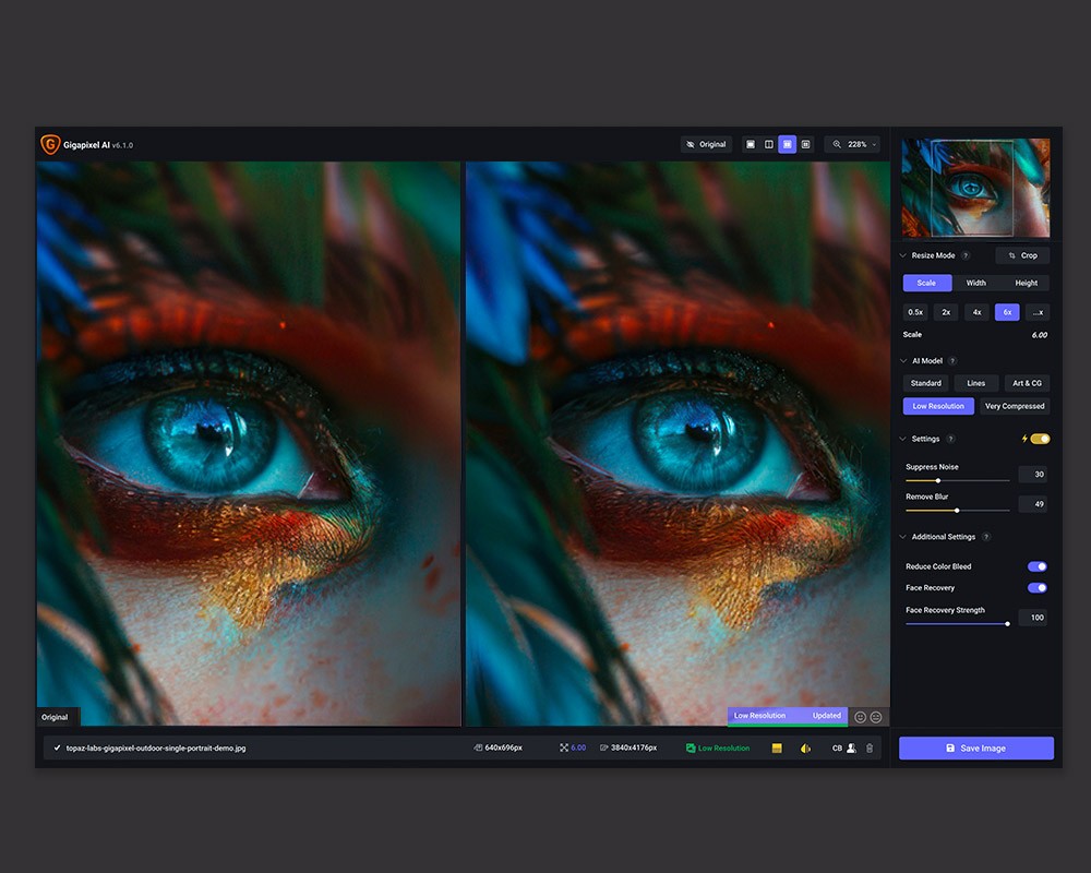 AI tools for digital art: Topaz Gigapixel. An AI based image enhancement software.