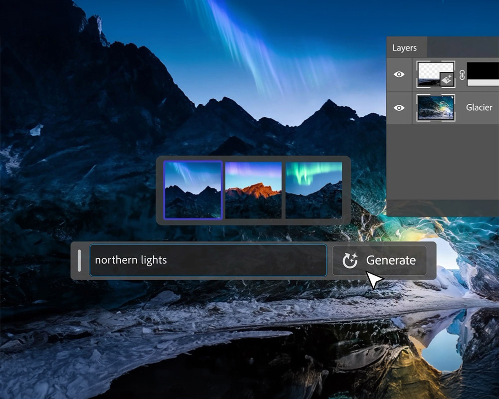 AI tools for digital art: Adobe Firefly's generative fill running on Photoshop CC.